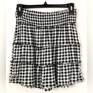HIPPIE ROSE Black & White Gingham Tiered Wide Waistband Miniskirt/Coveru…
